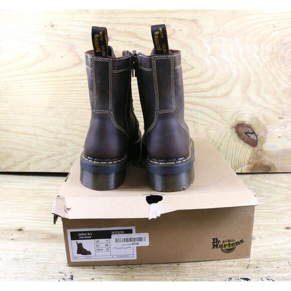 New Dr Doc Martens Boots Mens 12 Brown Leather Jadon Arc Horse Crazy Combat - Picture 3 of 5